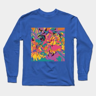 Peony colorful Illustration in extreme color palette Long Sleeve T-Shirt